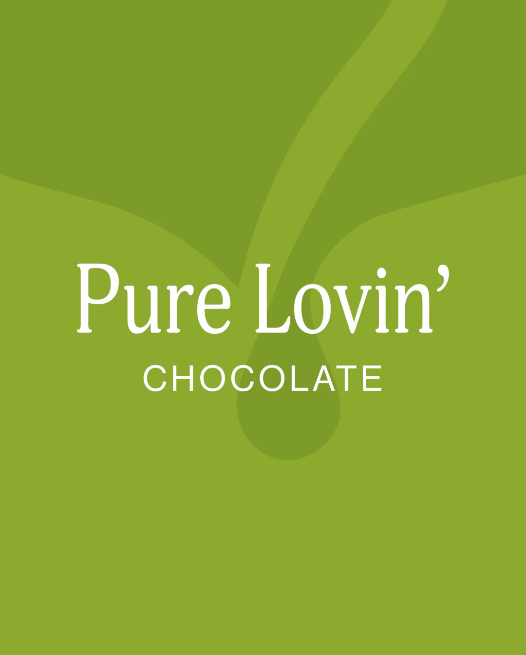 Pure Lovin' Chocolate rebrand by Round 3, logo on green