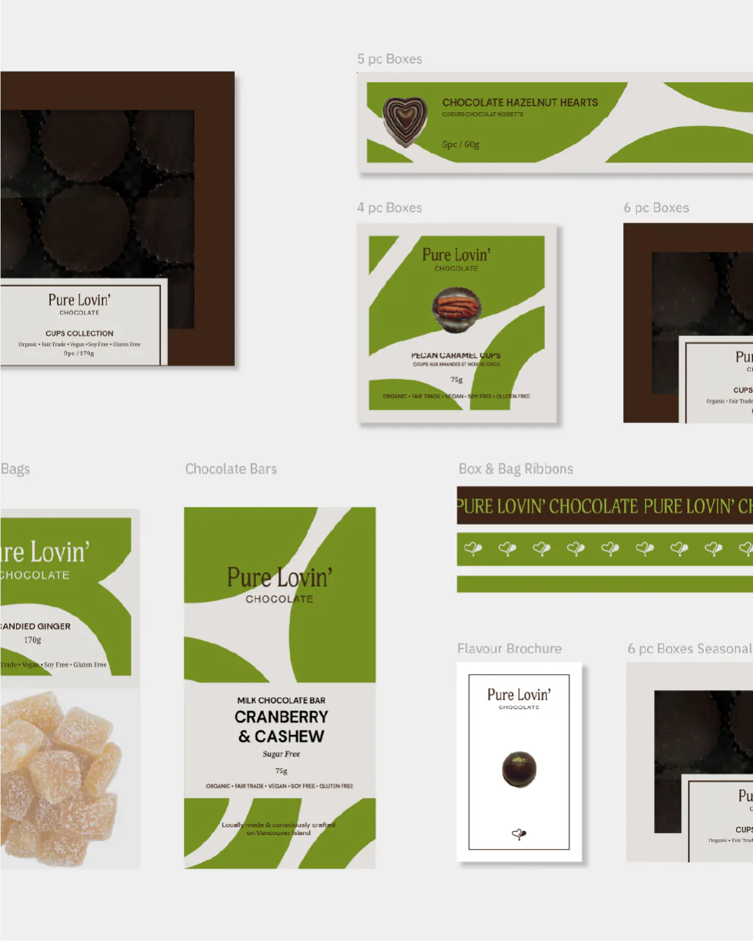 Pure Lovin' Chocolate rebrand by Round 3, packaging label system