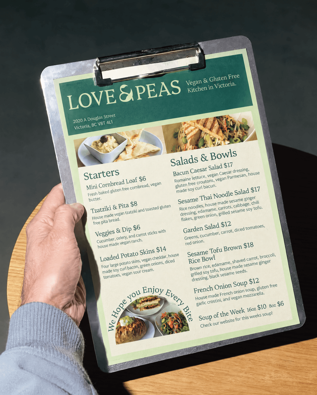 Love-Peas-brand-identity-3@3x Love & Peas menu on a clipboard