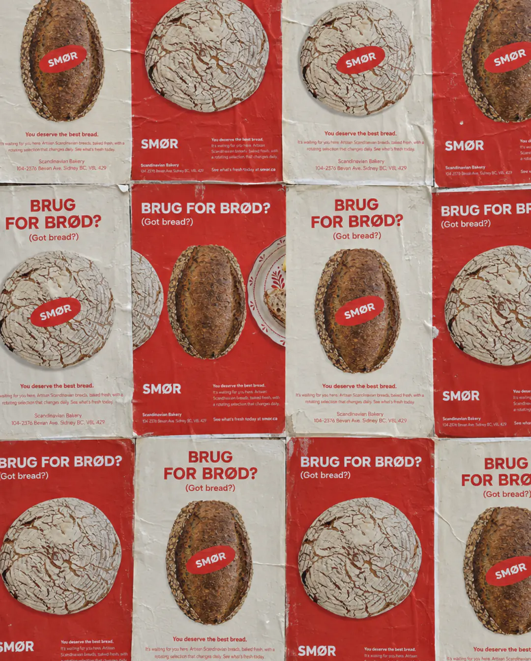 Smør Scandinavian Bakery brand refresh by Round 3, "Brug for brød?" posters