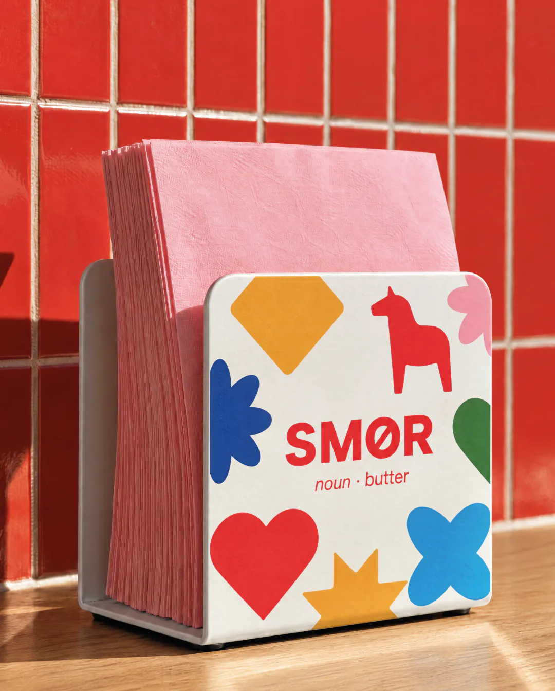 Smør Scandinavian Bakery brand refresh by Round 3, napkin holder insert