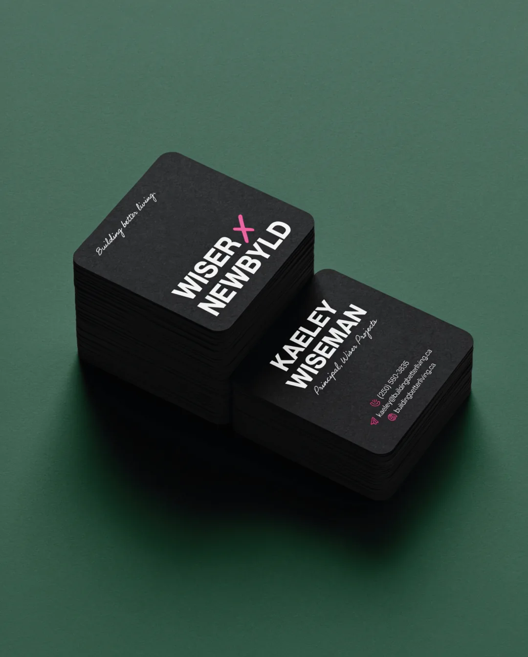 Wiser x NewByld co-brand identity by Round 3, square business cards